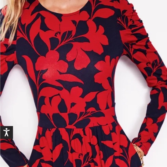 Boden Red and Navy Floral Abstract Print Midi Soft Jersey Dress. Size 6R - Picture 5 of 11